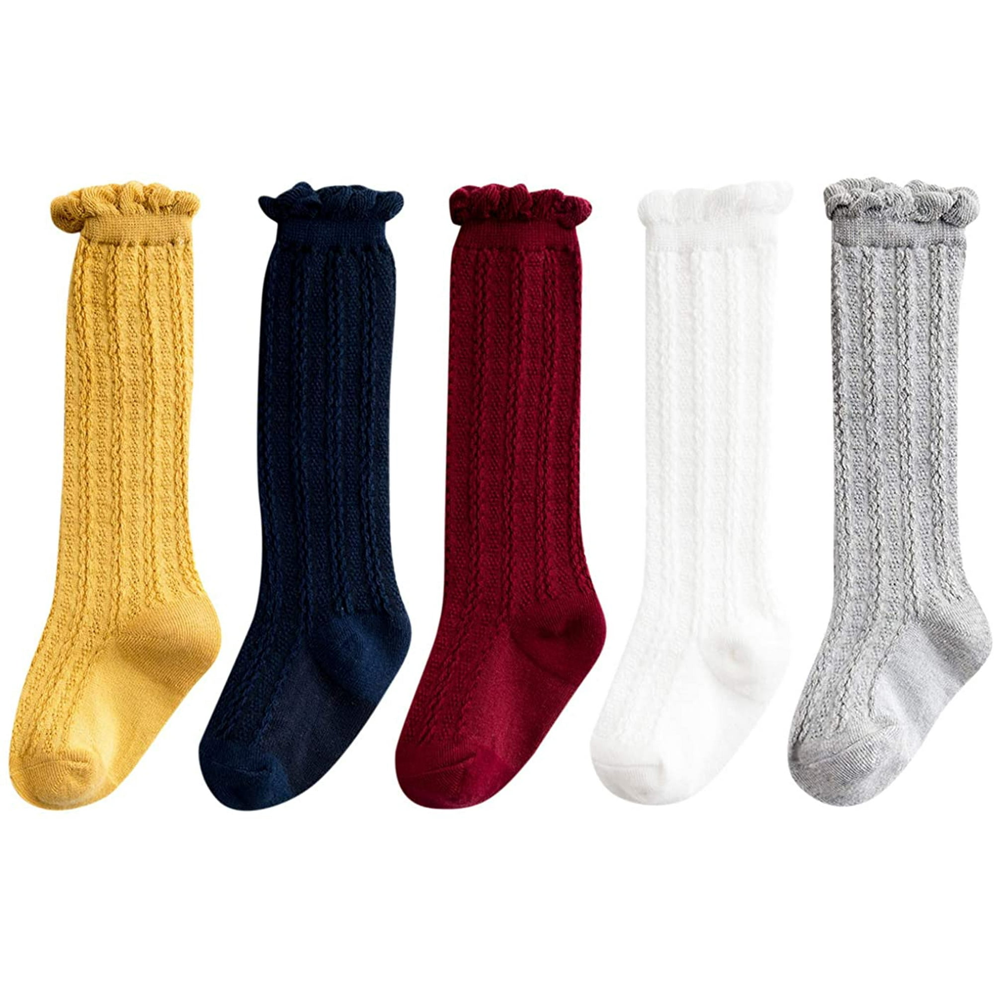 Baby Girls Knee High Socks Tube Cotton Cute Stockings 5 Pack Long Unisex Infants Toddler Sock Tights Baby Gifts